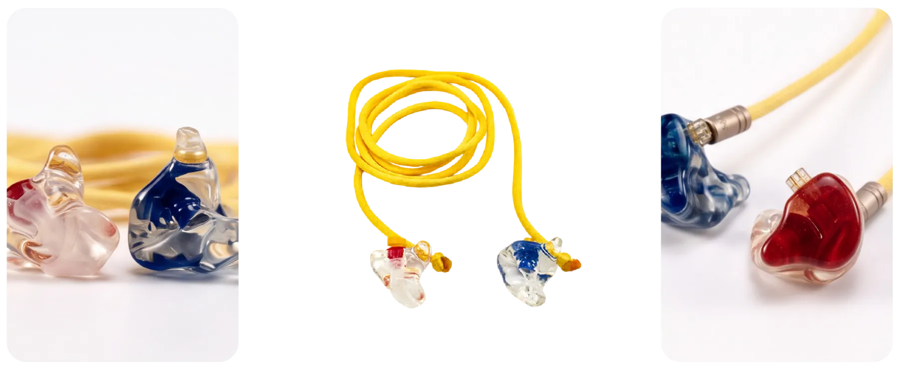 Auriculares in-ear a medida transparentes con cable amarillo