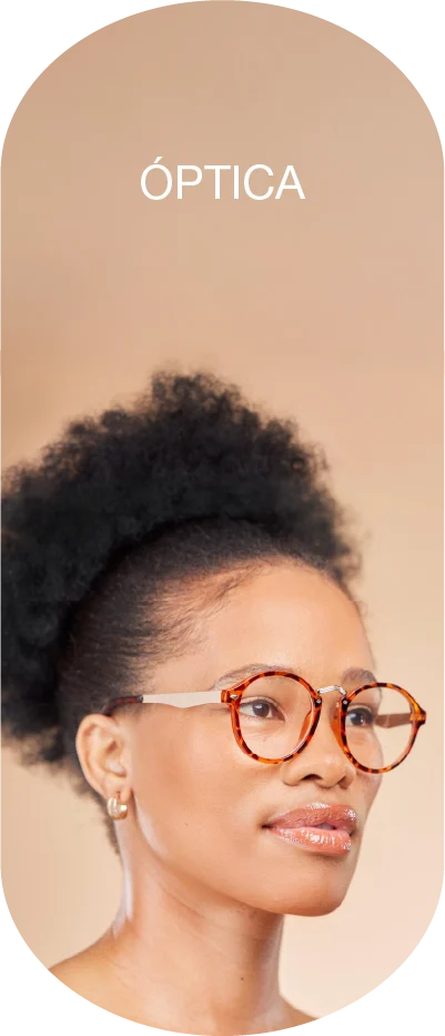 Óptica — mujer joven con gafas de pasta