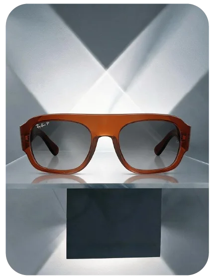 Ray-Ban de sol de acetato ámbar traslúcido con doble puente